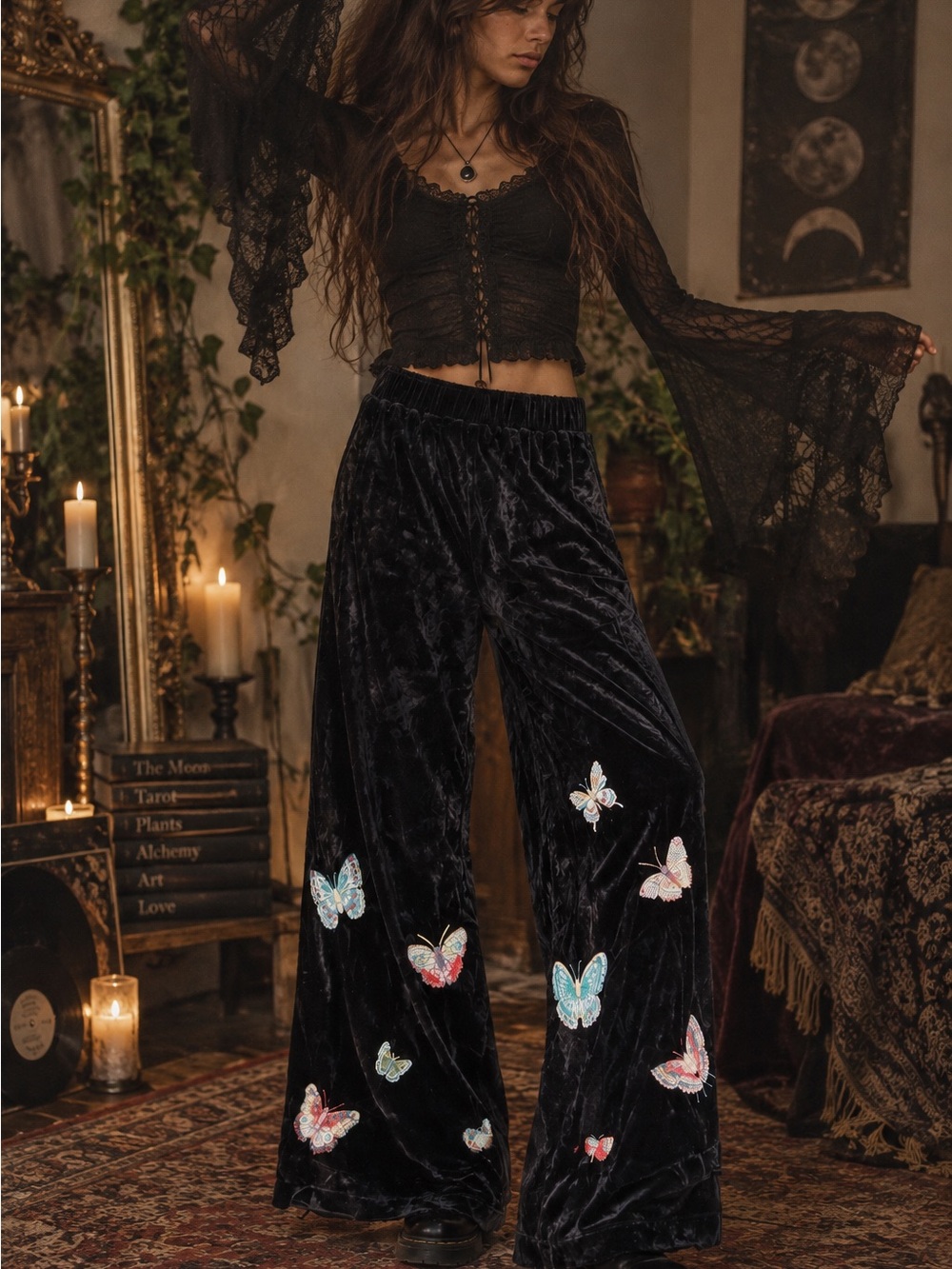 Johnny Was JW Los Angeles Butterfly Velvet Wide Leg Pants S